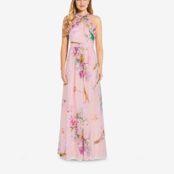 Adrianna Papell Floral Printed Chiffon Gown - Picture 1 of 16